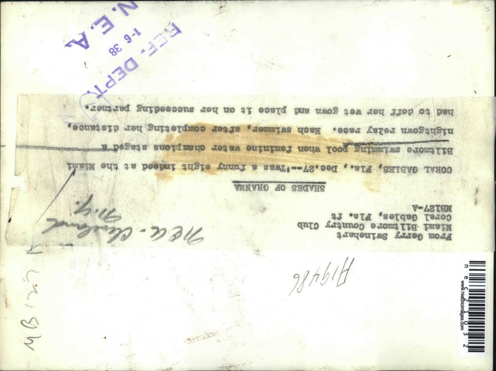 1938 Press Photo Miami Biltmore Swimming Pool