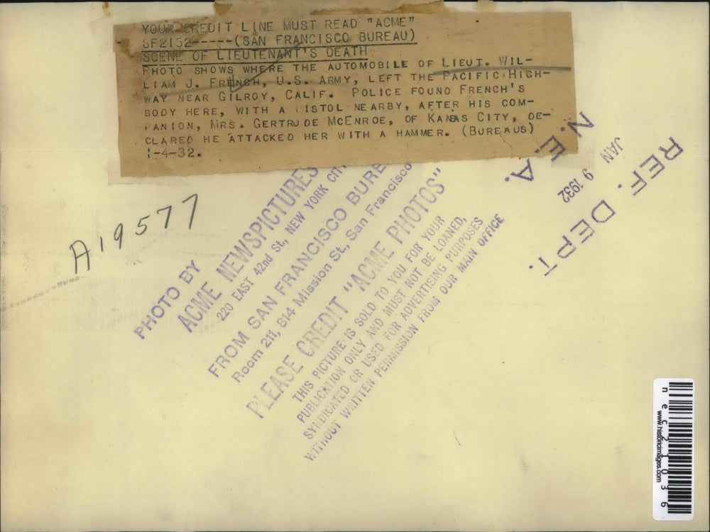 1932 Press Photo Liet. William J. French US Army