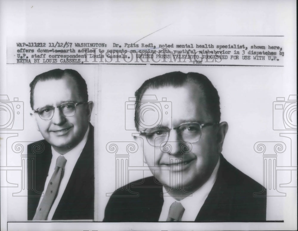 1957 Press Photo Washington D.C. Doctor Fritz Redl Louis Casselus
