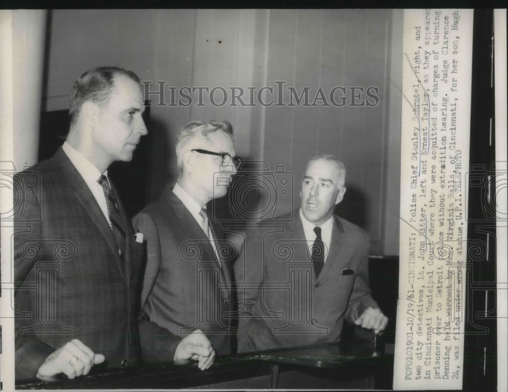 1961 Press Photo Police Chief Stanley Schrotel &amp; Dets John Ritter, Ernest Taylor