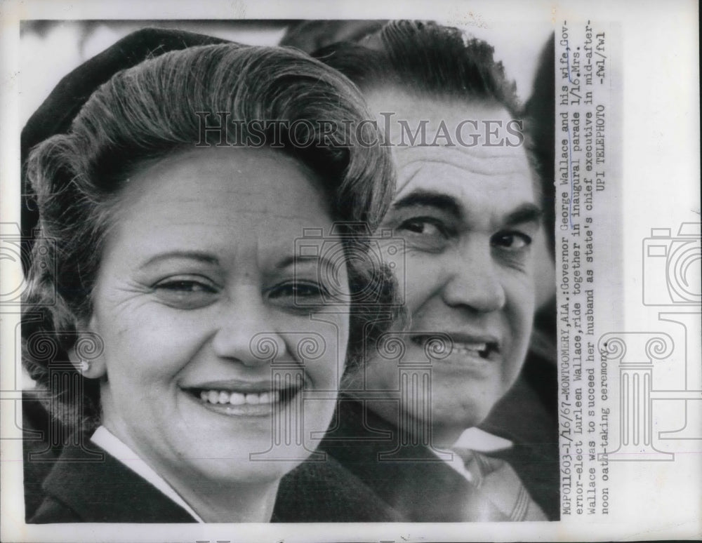 1967 Press Photo Alabama Racist Governor George Wallace And Wife At Parade