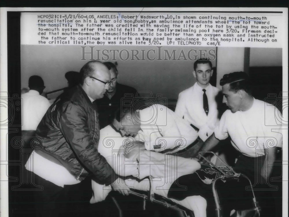 1960 Press Photo Robert Wadsworth Gives Mouth to Mouth and Saves Son Bobby