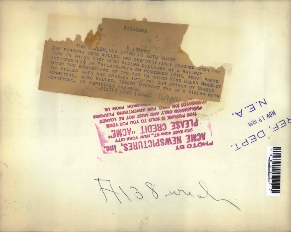 1931 Press Photo Wreckage of Fatal Car Crash in Philadelphia