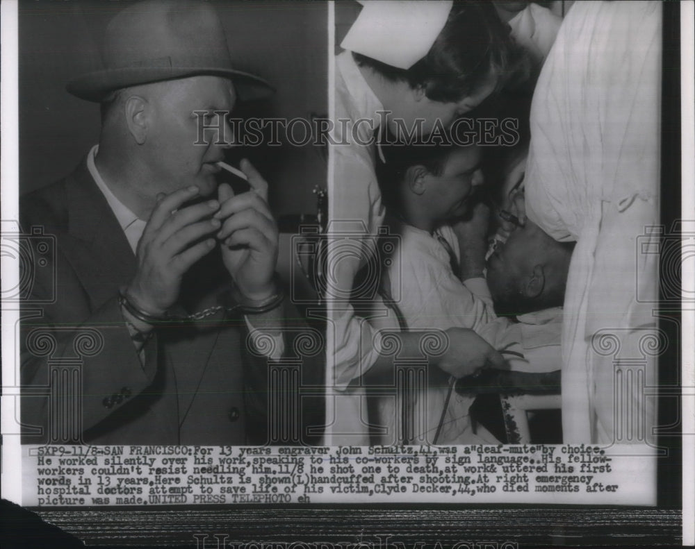 1954 Press Photo Deaf Mute John Schultz Killed Bullying Co-Worker Clyde Decker