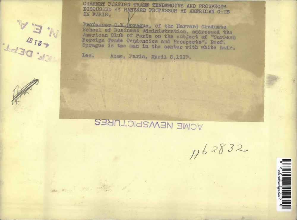 1937 Press Photo Harvard Professor OM Sprague Talks To American Club Of Paris