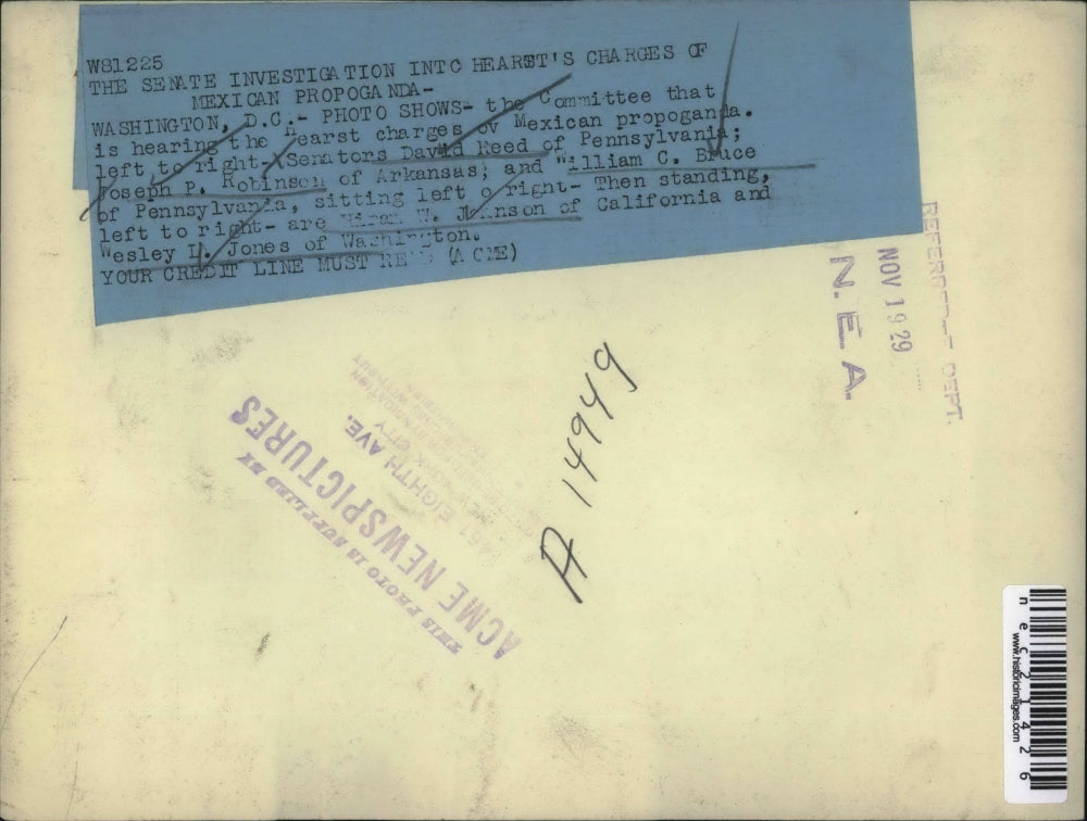 1929 Press Photo Senate Committee Looked Into Hearst Mexican Propaganda Charges