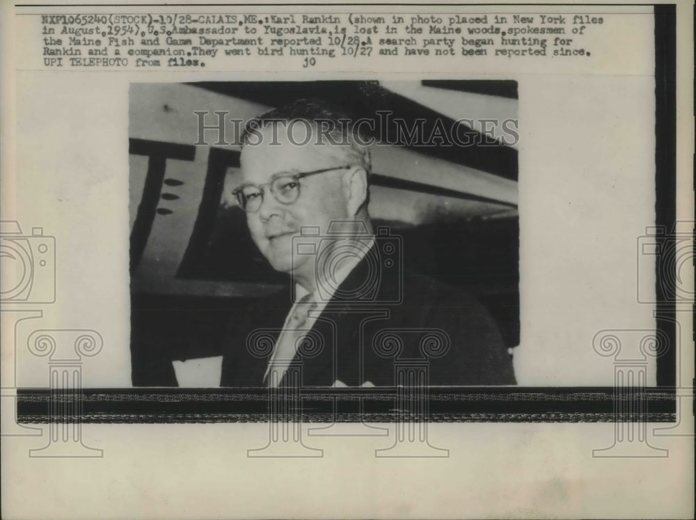 1958 Press Photo Karl Rankin US Ambassador To Yugoslavia Disappeared In Woods