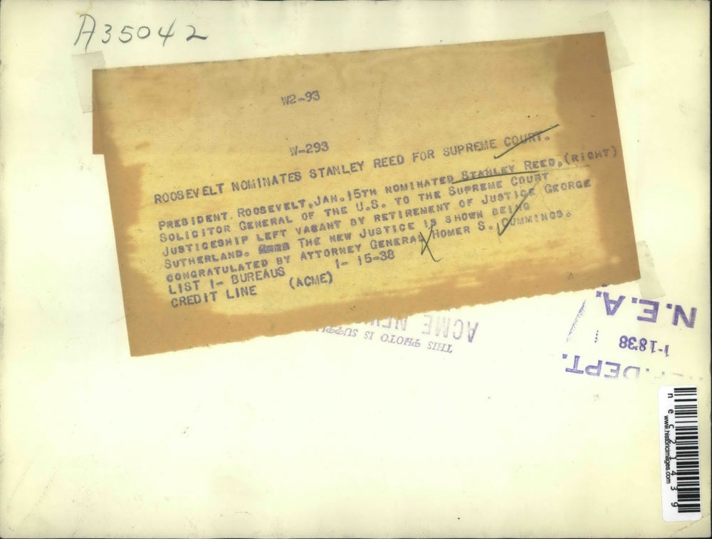 1938 Press Photo Supreme Court Justice Stanley Reed And Atty Gen Homer Cummings