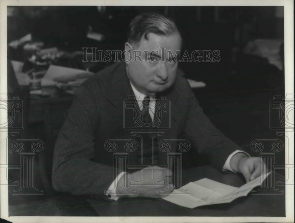 1933 Press Photo Joseph B. Keenan Cleveland Attorney With Hook Nose And Overbite