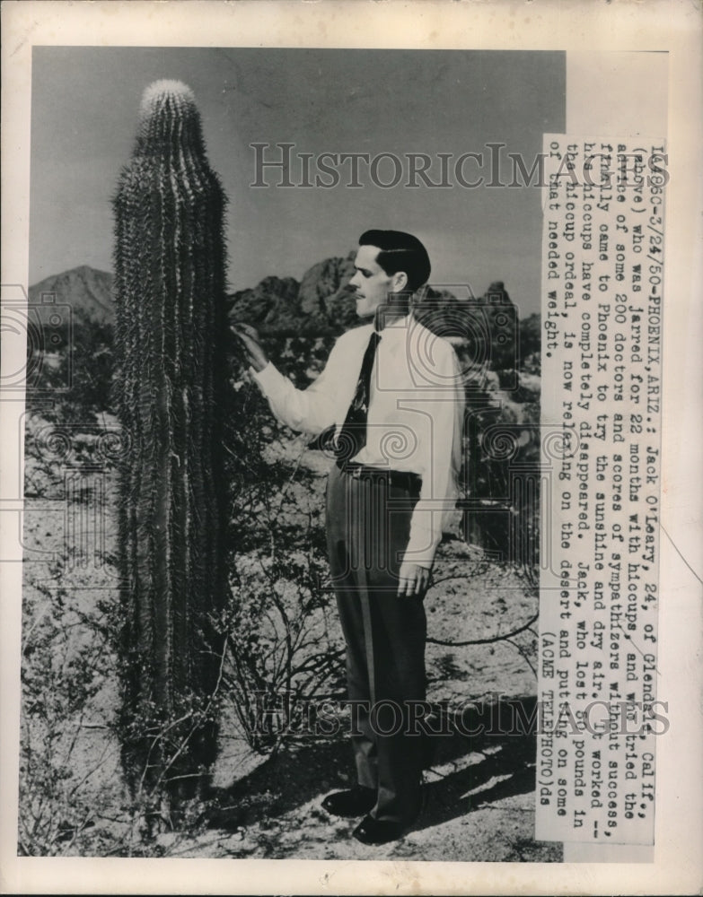 1950 Press Photo Jack O'Leary Had Hiccups For 22 Months That Desert Air Cured