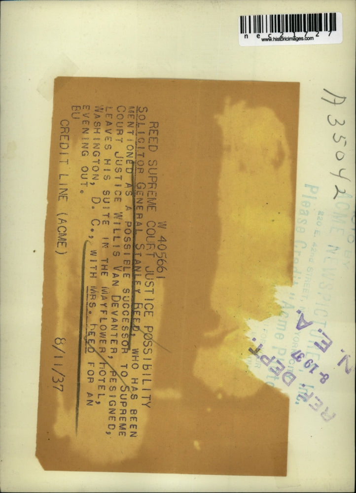 1937 Press Photo Mr and Mrs Stanley Reed in Washington Dc on a evening out