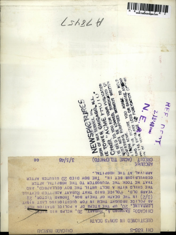 1948 Press Photo Raymond and Lorraine Rubart Being Questioned in Son's Death