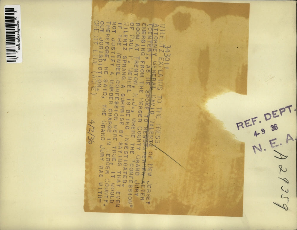 1936 Press Photo Attorney General David Wilentz at Mercer County Grand Jury