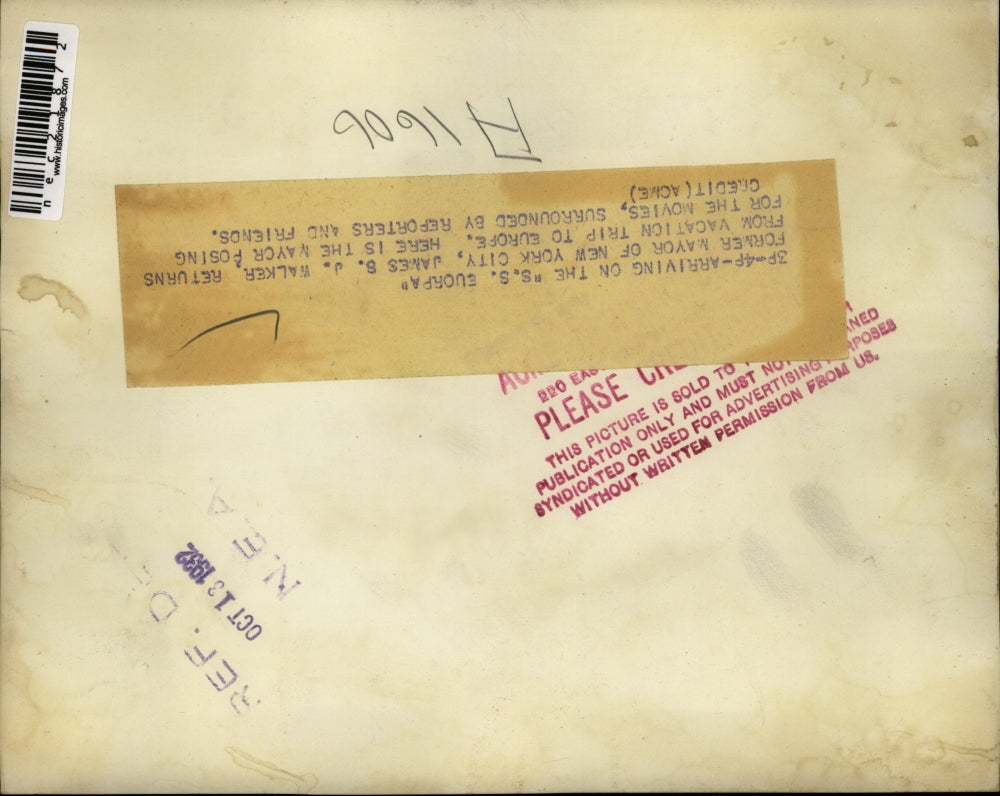 1932 Press Photo Former New York City mayor James Walker returns from vacation