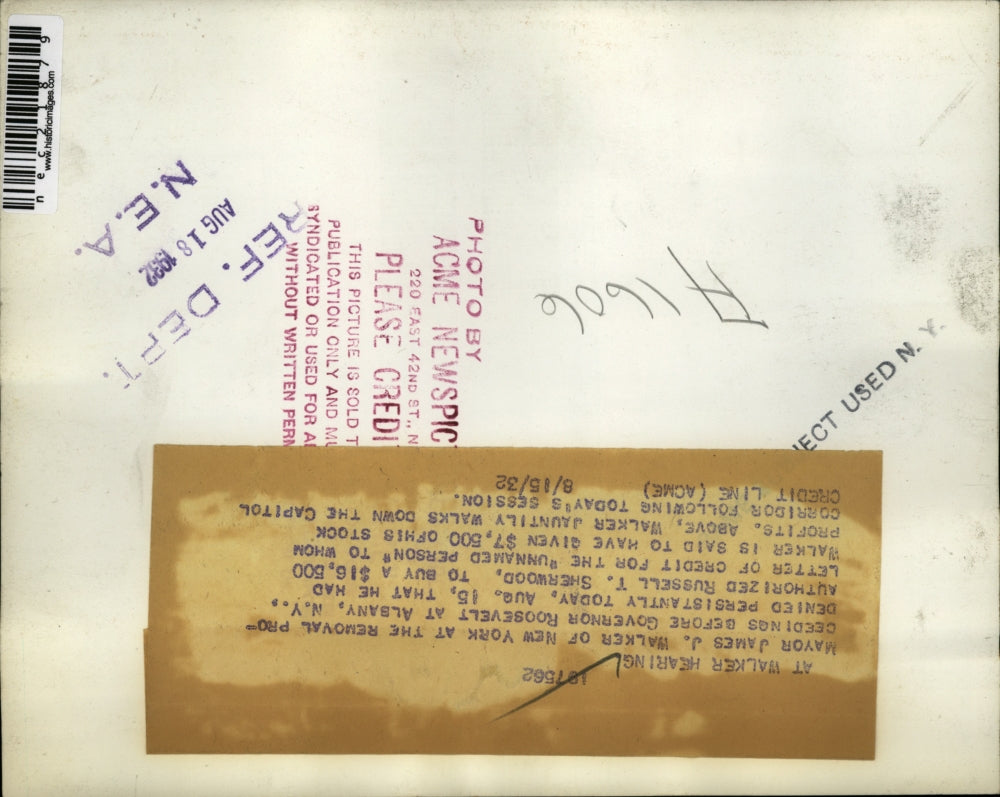 1932 Press Photo Mayor James Walker New York removal proceedings Gov Roosevelt