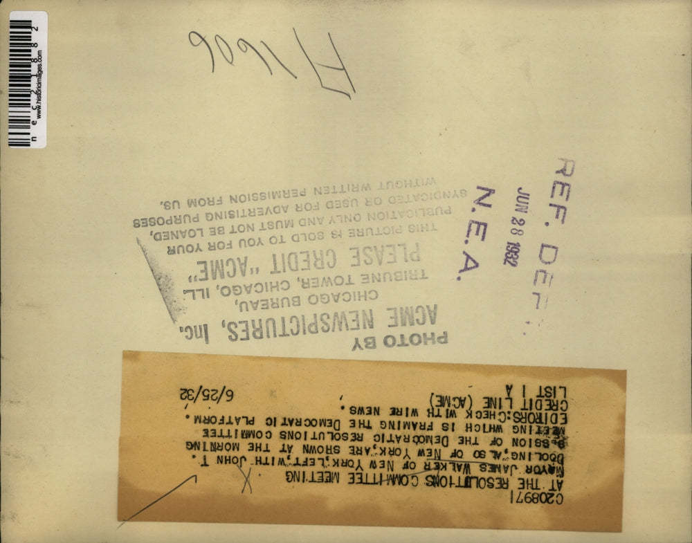 1932 Press Photo Mayor James Walker of NY Democratic Resolutions Committee