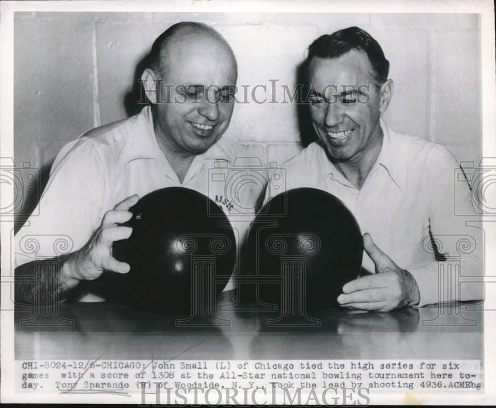 1949 Press Photo John Small & Tony Sparando All Star National Bowling Tournament
