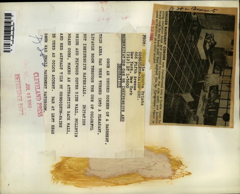 Load image into Gallery viewer, 1963 Press Photo Once unused, Now remodeled basement living. New York, New York
