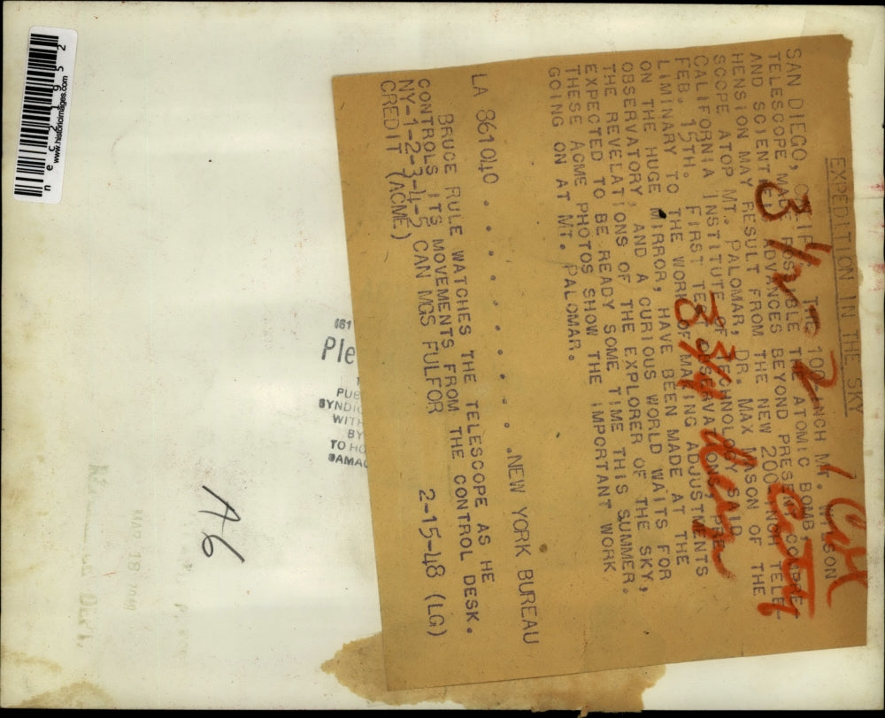 1948 Press Photo Bruce Rule Watches Telescope As Her Controls Movements