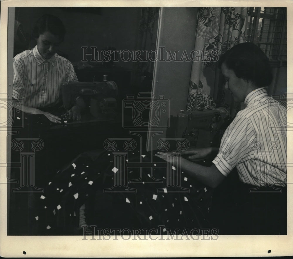 1955 Press Photo Nancy Atma Sitting At Sewing Machine