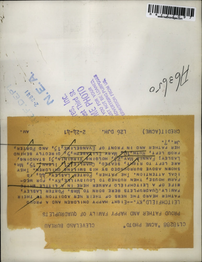 1941 Press Photo Mrs. Porter Lasley,Porter Lansley,Charlie,Ruth,Mary Elizabeth