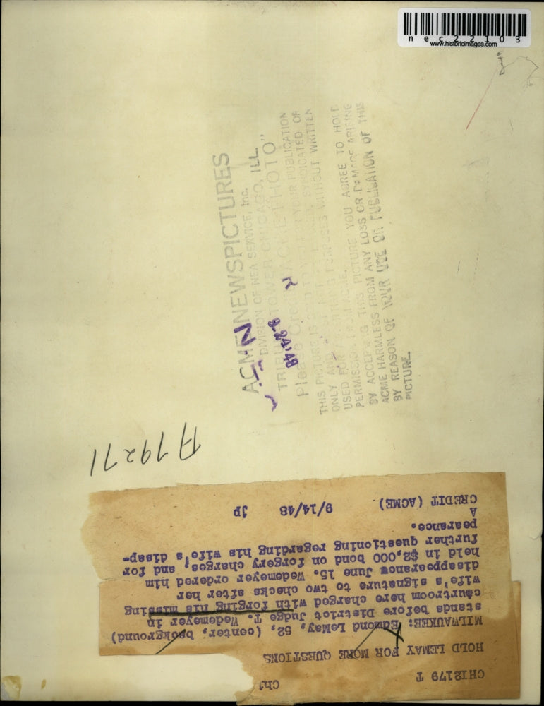 1948 Press Photo Edmond LeMay Judge T. Wedemeyer