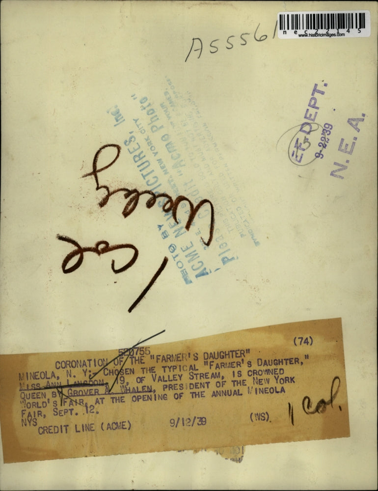 1939 Press Photo Ann Langdon is named farmer's Daughter at Mineola fair