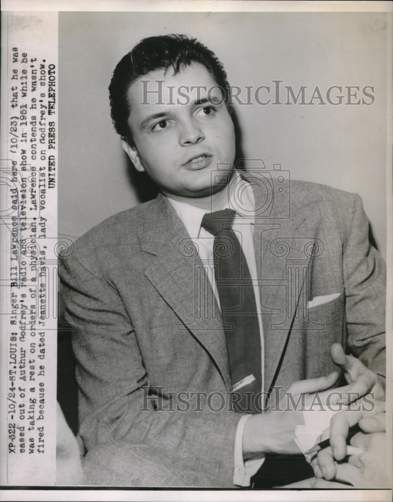 1953 Press Photo Singer Bill Lawrence From Authur Godfrey Radio And TV Show