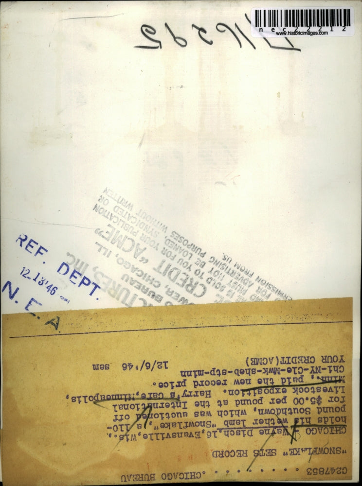 1946 Press Photo Wayne Disch Holds His Weather Lamb Snowflake a 110 Pound