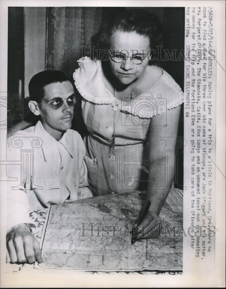 1951 Press Photo Jack O'Leary And His Mom Hope To Get Rid Of His Hiccups