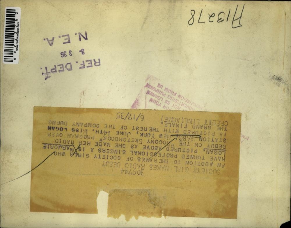 1935 Press Photo Marjorie Logan Society Girl Makes Radio Debut On Sketchbook