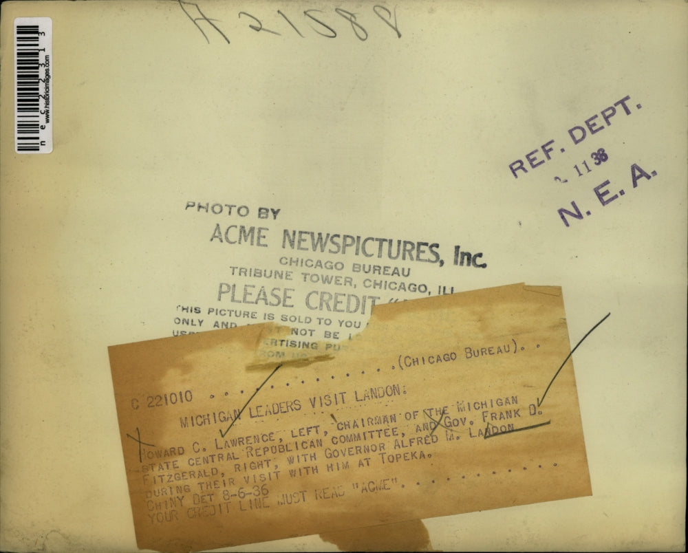 1938 Press Photo Governors Alfred Landon And Frank Fitzgerald With RNC Chair