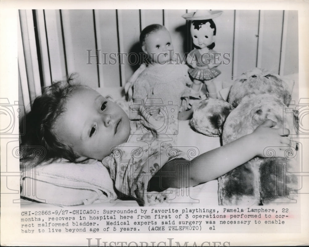 1948 Press Photo Pam Lamphere still in hospital for bladder correction