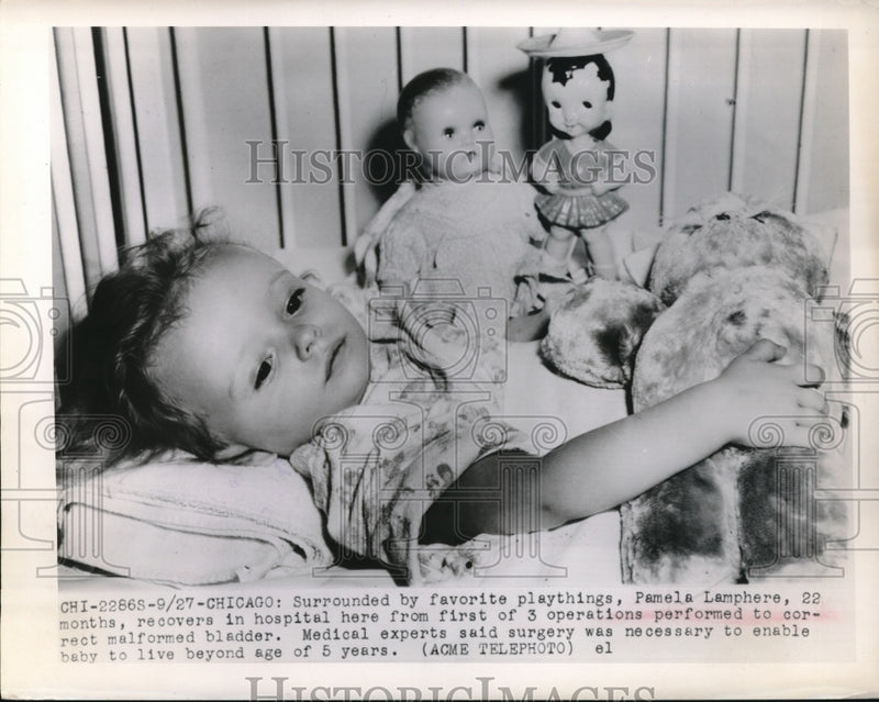 Load image into Gallery viewer, 1948 Press Photo Pam Lamphere still in hospital for bladder correction
