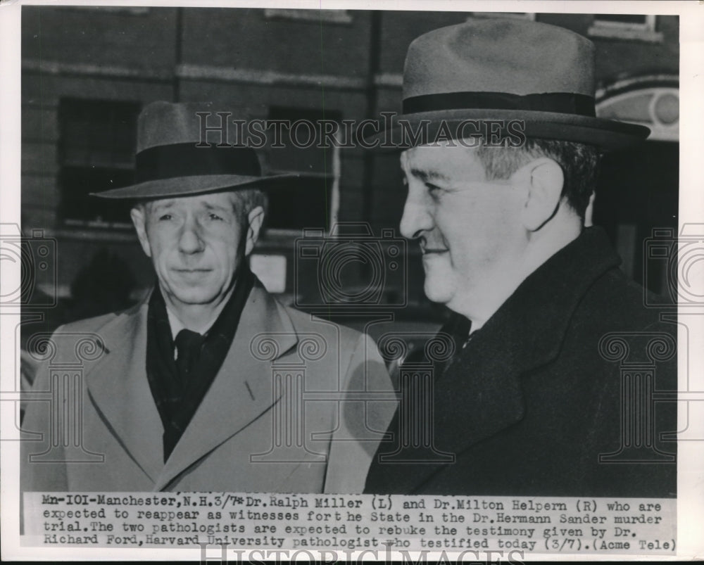 1950 Press Photo Dr Ralph MIller Dr Milton Helpern witnesses for the State