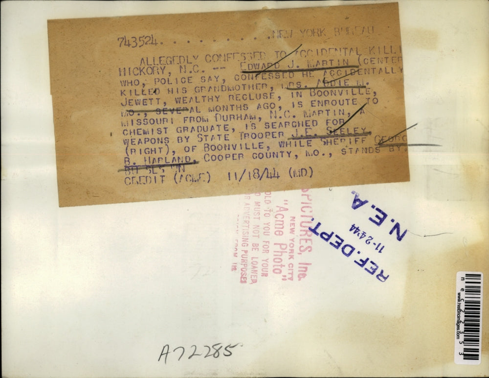 1944 Press Photo Edward Martin confessed he accidentally killed his grandmother