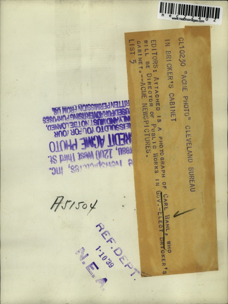 1939 Press Photo Carl Wahl -director of public works in Gov Elect cabinet