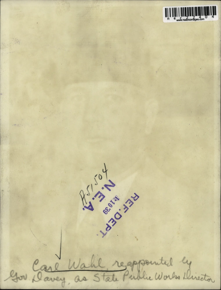 1939 Press Photo Carl Wahl Gov. Davy's Director of Public Works