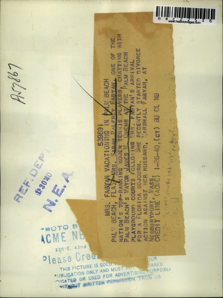 1940 Press Photo Mrs. Sarah Fabyan one of the World's top ranking women tennis