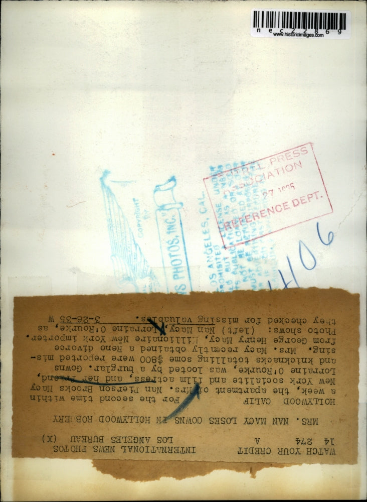 1935 Press Photo Mrs. Nan Pierson Brooks Macy Loses gown in Hollywood robery.