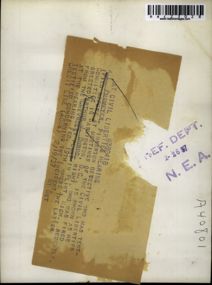 1937 Press Photo Pinkerton Detective A. L. Pugmeyer at civil liberties hearing