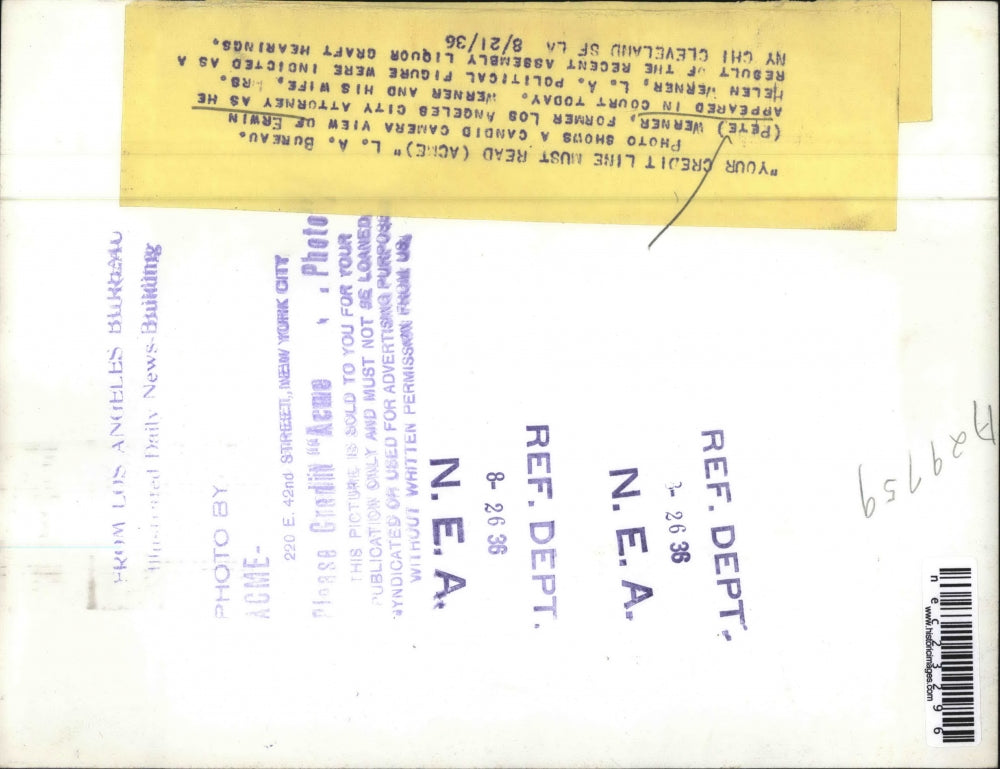 1936 Press Photo L.A. attorney Erwin Werner indicted in liquor graft