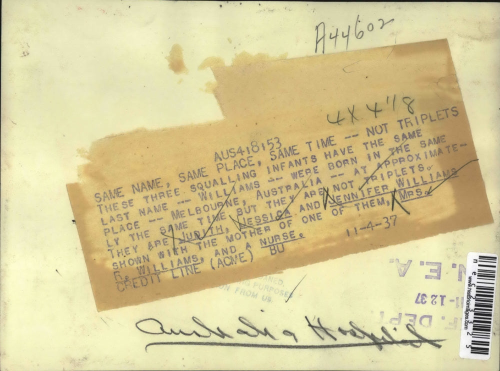 1937 Press Photo 3 Babies with Same Williams Name, Same Time, Same Place