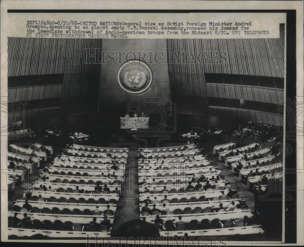 1958 Press Photo United Nations Soviet Foreign Minister Andrei Gromyko