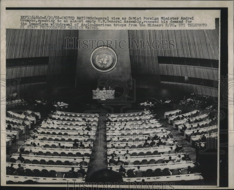 Load image into Gallery viewer, 1958 Press Photo United Nations Soviet Foreign Minister Andrei Gromyko
