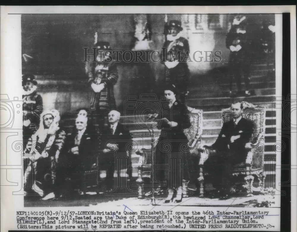 1957 Press Photo Queen Elizabeth II Opens  46th Inter- Parliamentary Conference- Historic Images