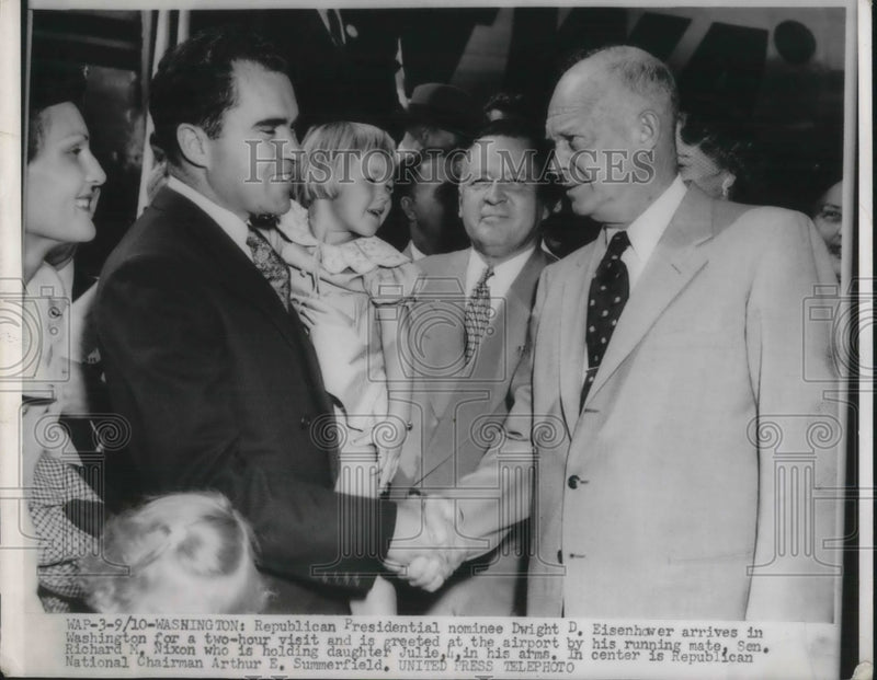 Load image into Gallery viewer, 1952 Press Photo Dwight D. Eisenhower Richard Nixon, Daughter Arthur Summerfield
