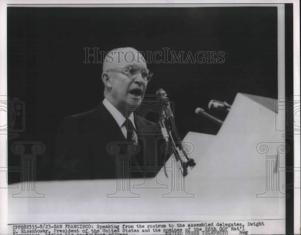 1956 Press Photo Dwight D. Eisenhower Making Address in San Francisco