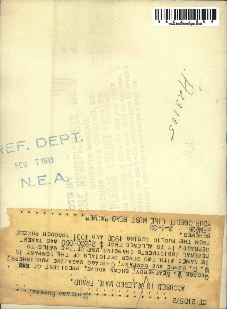 Load image into Gallery viewer, 1933 Press Photo George Weatherby Indicted for Mail Fraud - nec23984
