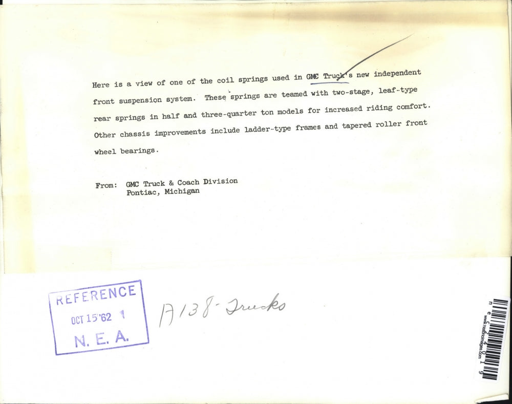 1962 Press Photo Coil springs used in GMC trucks new front suspension